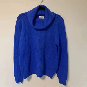 Carriage court vintage lambswool angora blend blue  cable knit ribbed sweater